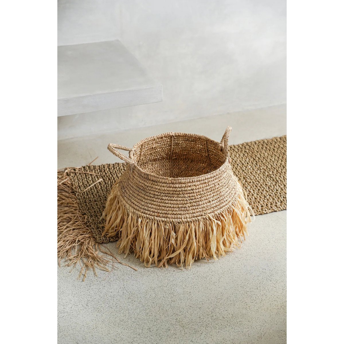 Panier en raphia à franges Luxe – Naturel – Medium | Bazar Bizar