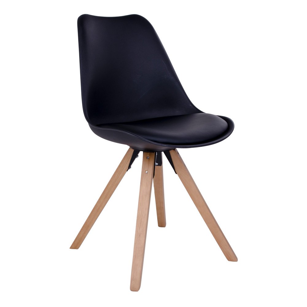 Chaise de salle à manger Bergen – Cuir PU noir & bois (lot de 2)