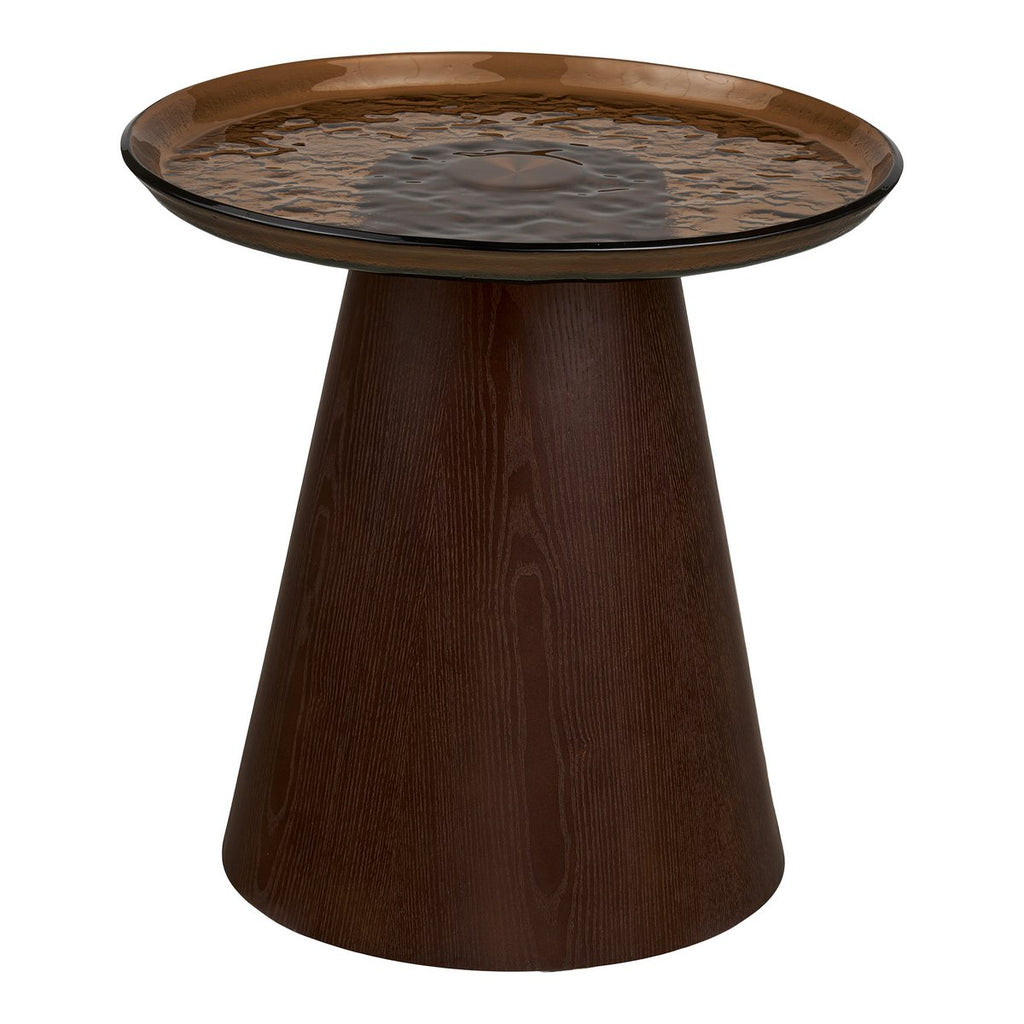 Table d’appoint Orvieto marron en placage frêne et verre – Ø 50 × 48 cm