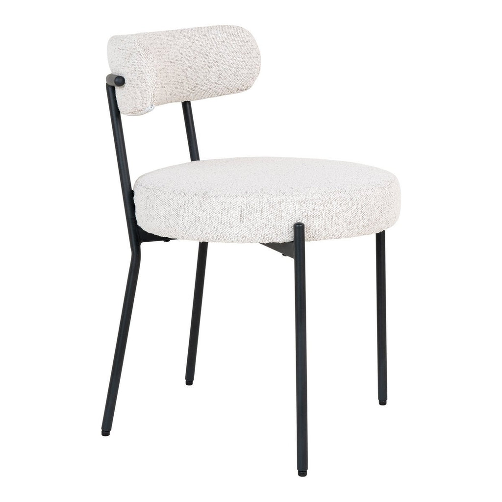 Chaise de Salle à Manger Badalona - Bouclé Blanc, Pieds Noirs - Lot de 2