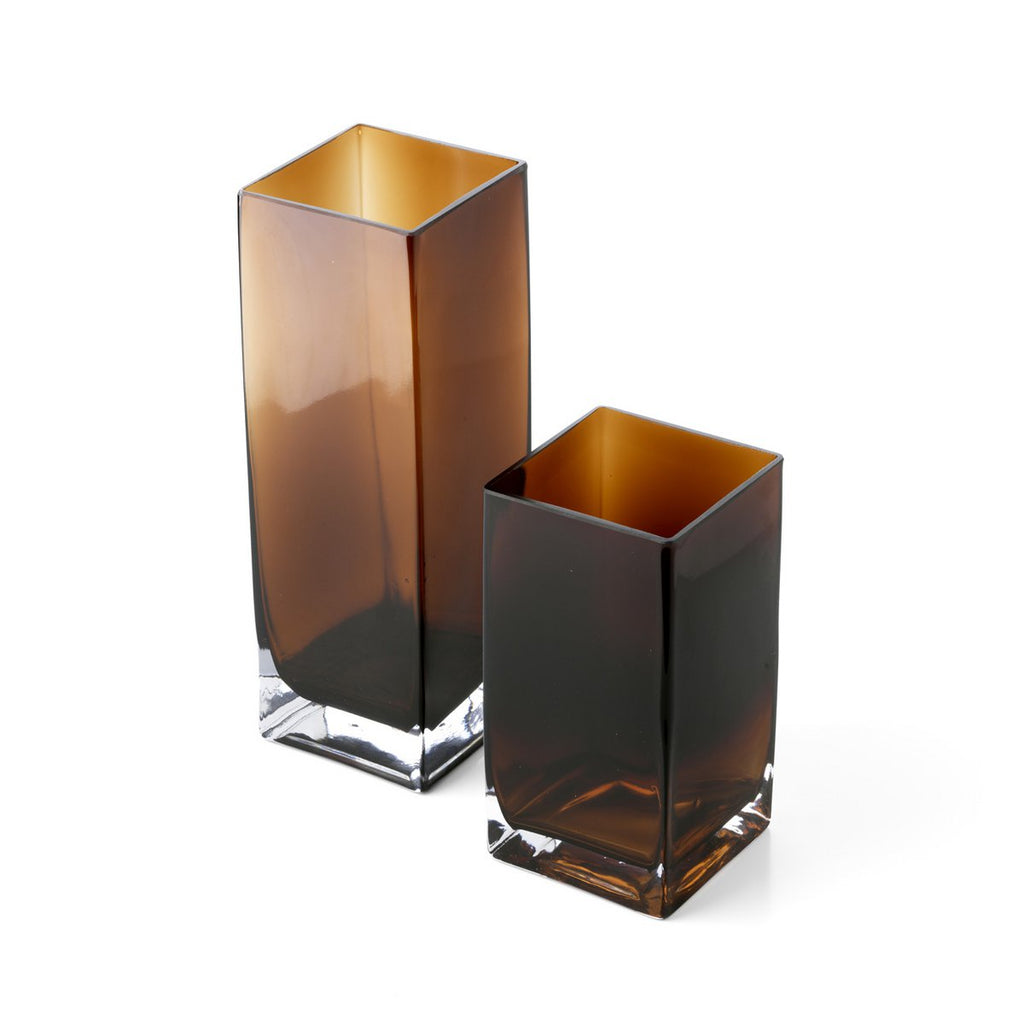 Vase Cuboïde Ambre L en verre ambré – 30 cm