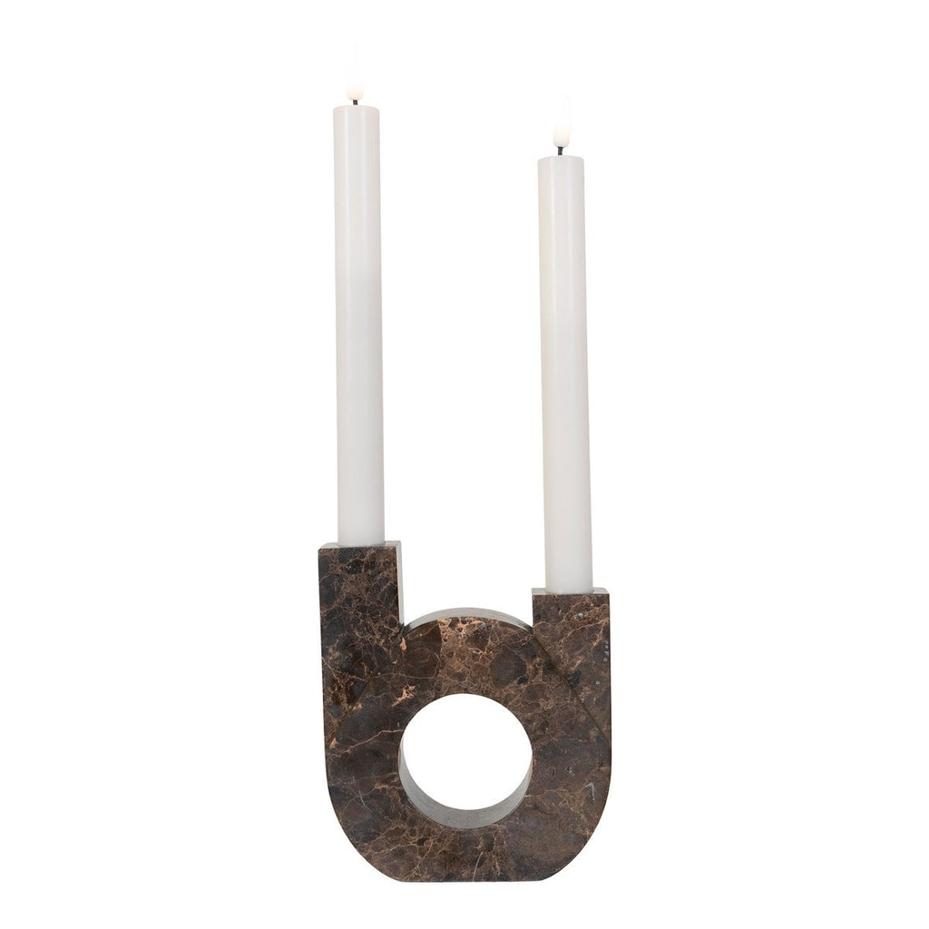 Bougeoir en Marbre Naturel - Marron, 12x3,5x14 cm