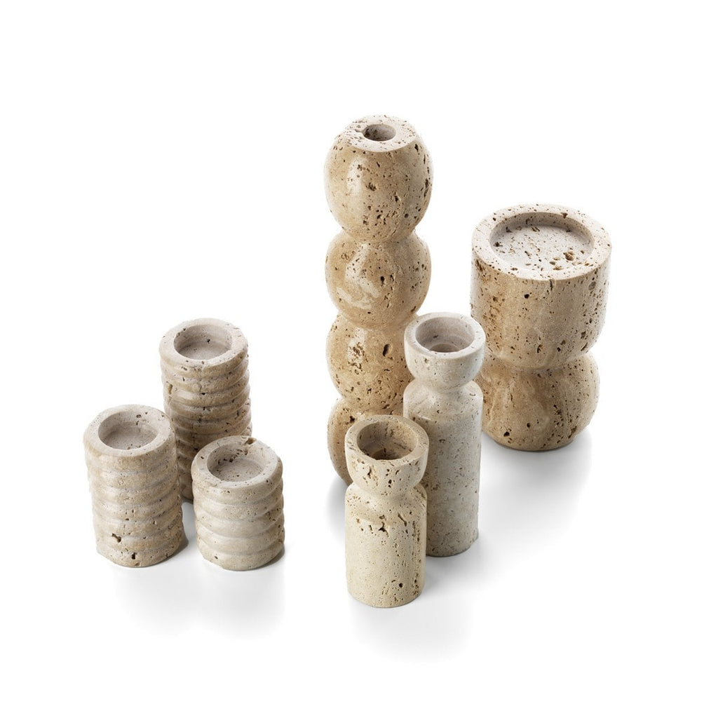 Bougeoir pilier en forme de vaisseau en travertin - Beige