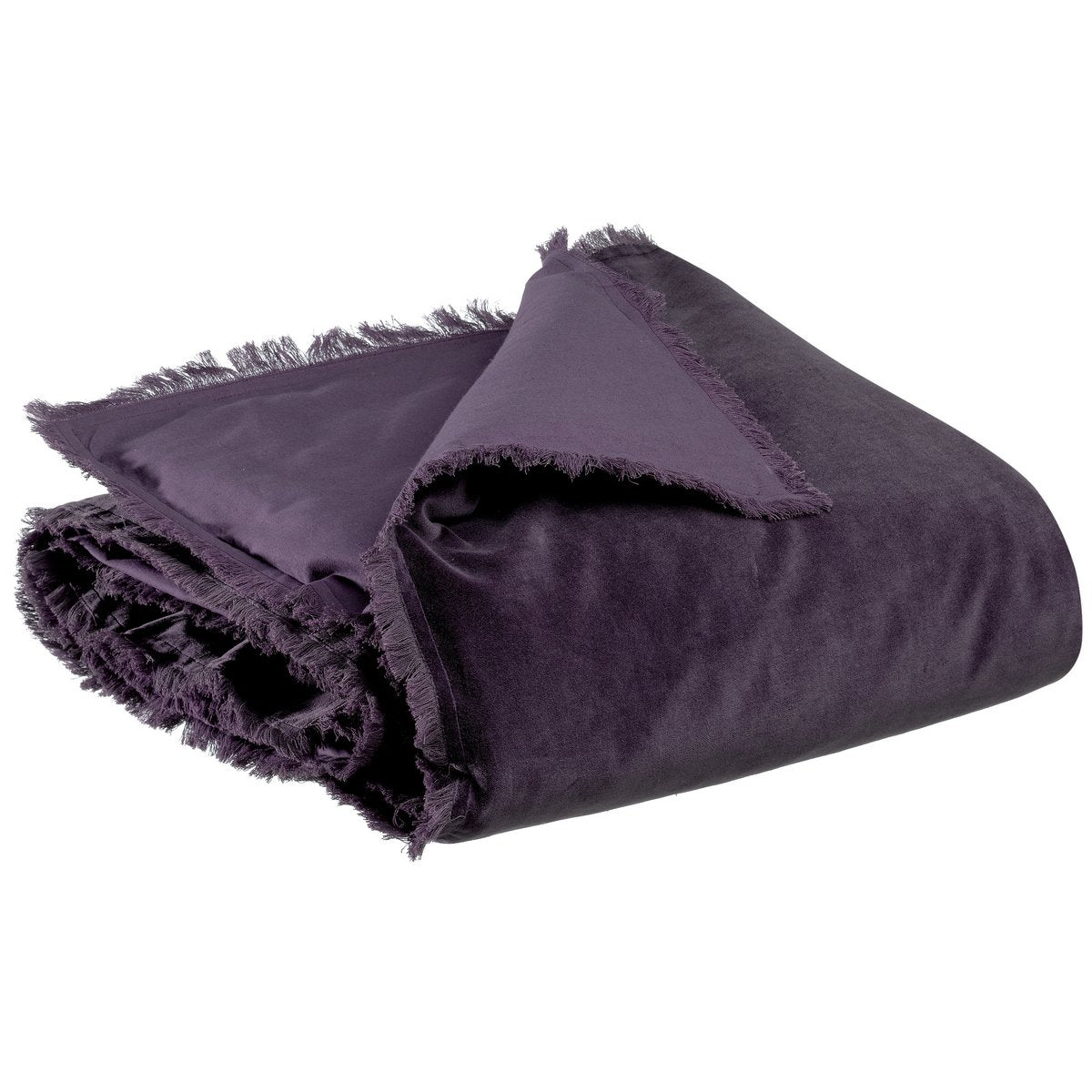 Édredon Uni Fara Raisin 85x200 – Coton Frangé | Vivaraise