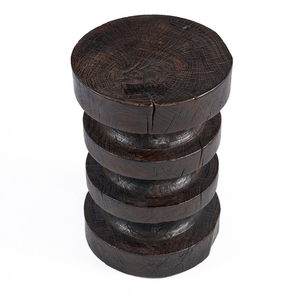 Table d’appoint Moka Rings en manguier massif finition noyer foncé 40 × 40 × 60 cm