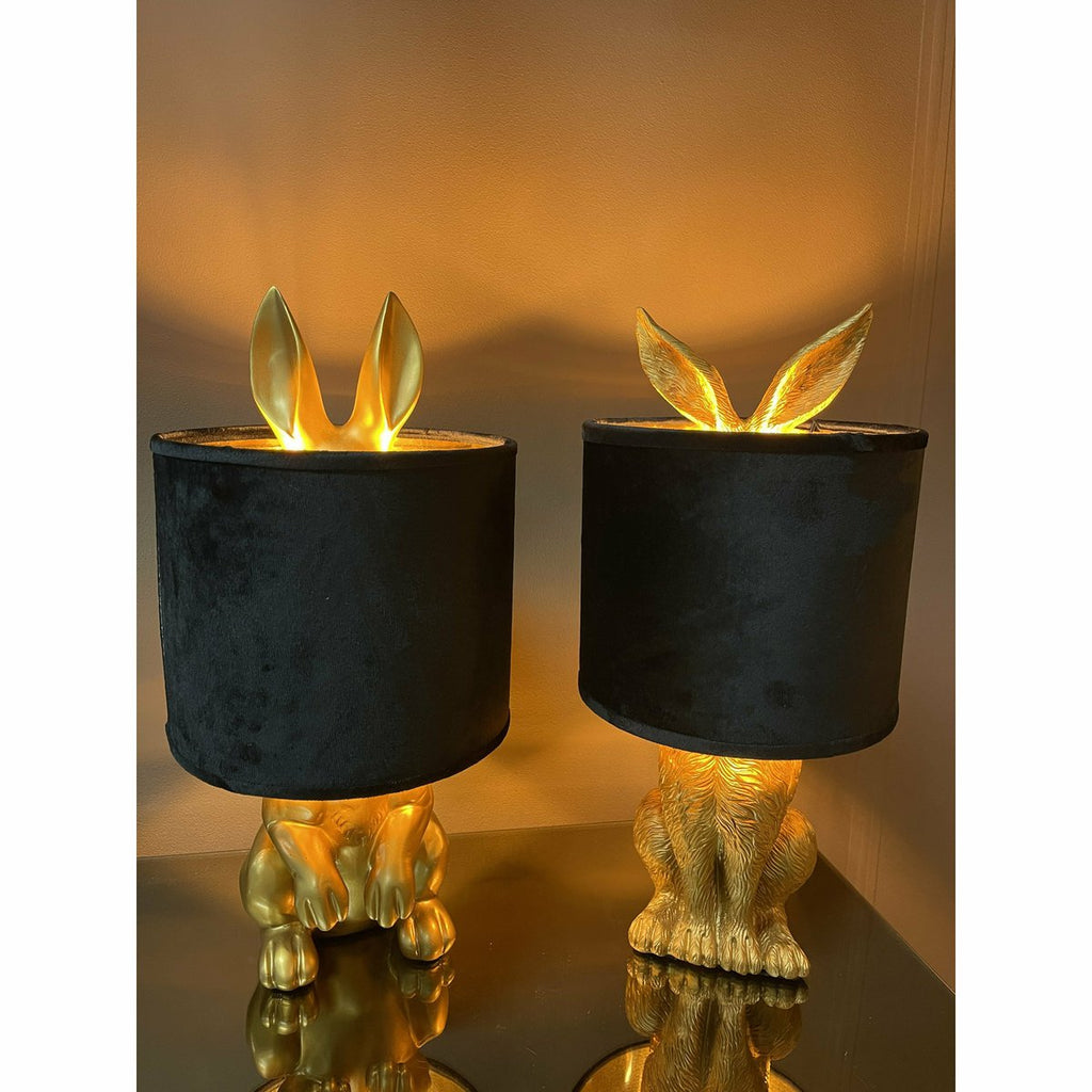 Lampe à poser lièvre – Doré et abat-jour noir – H 43 cm