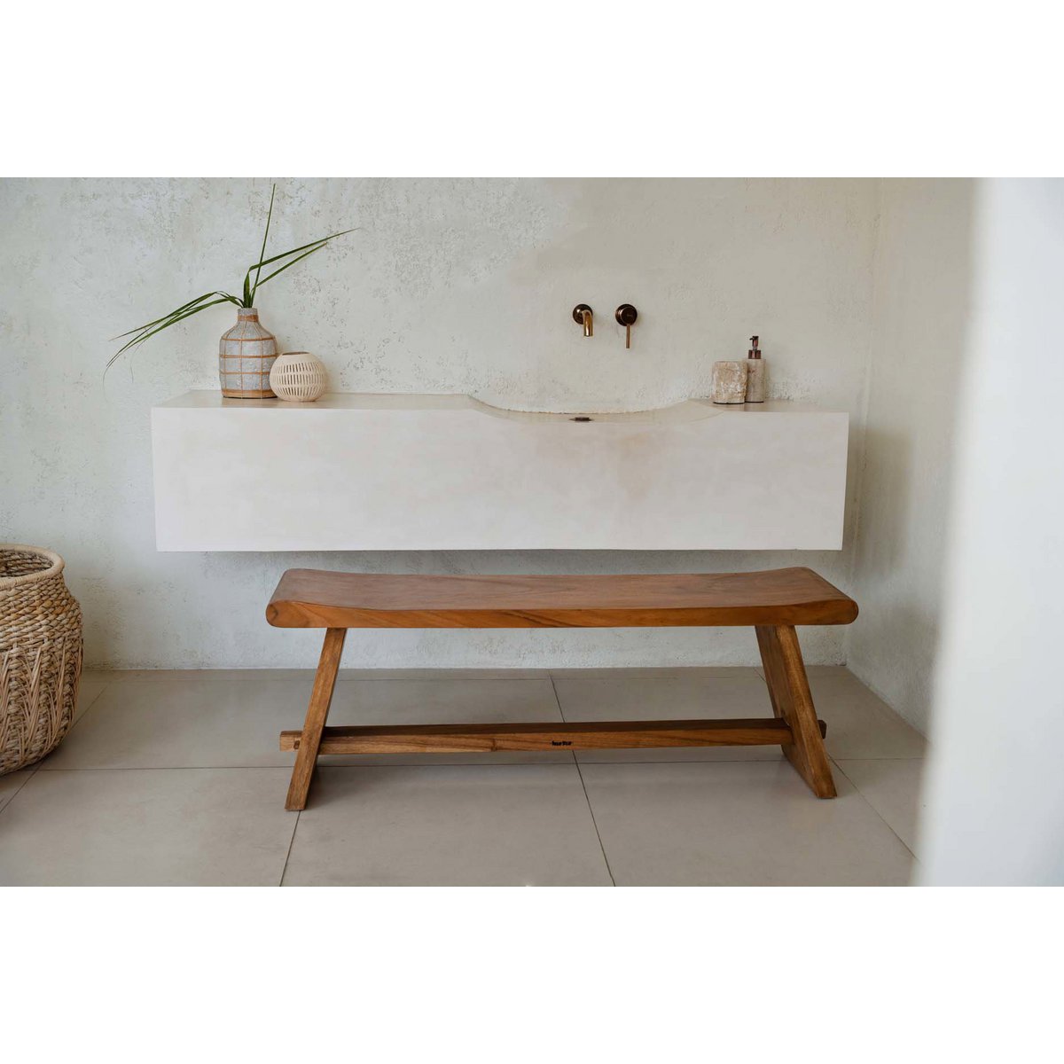 Banc en bois massif Suar – Naturel – 120cm | Bazar Bizar