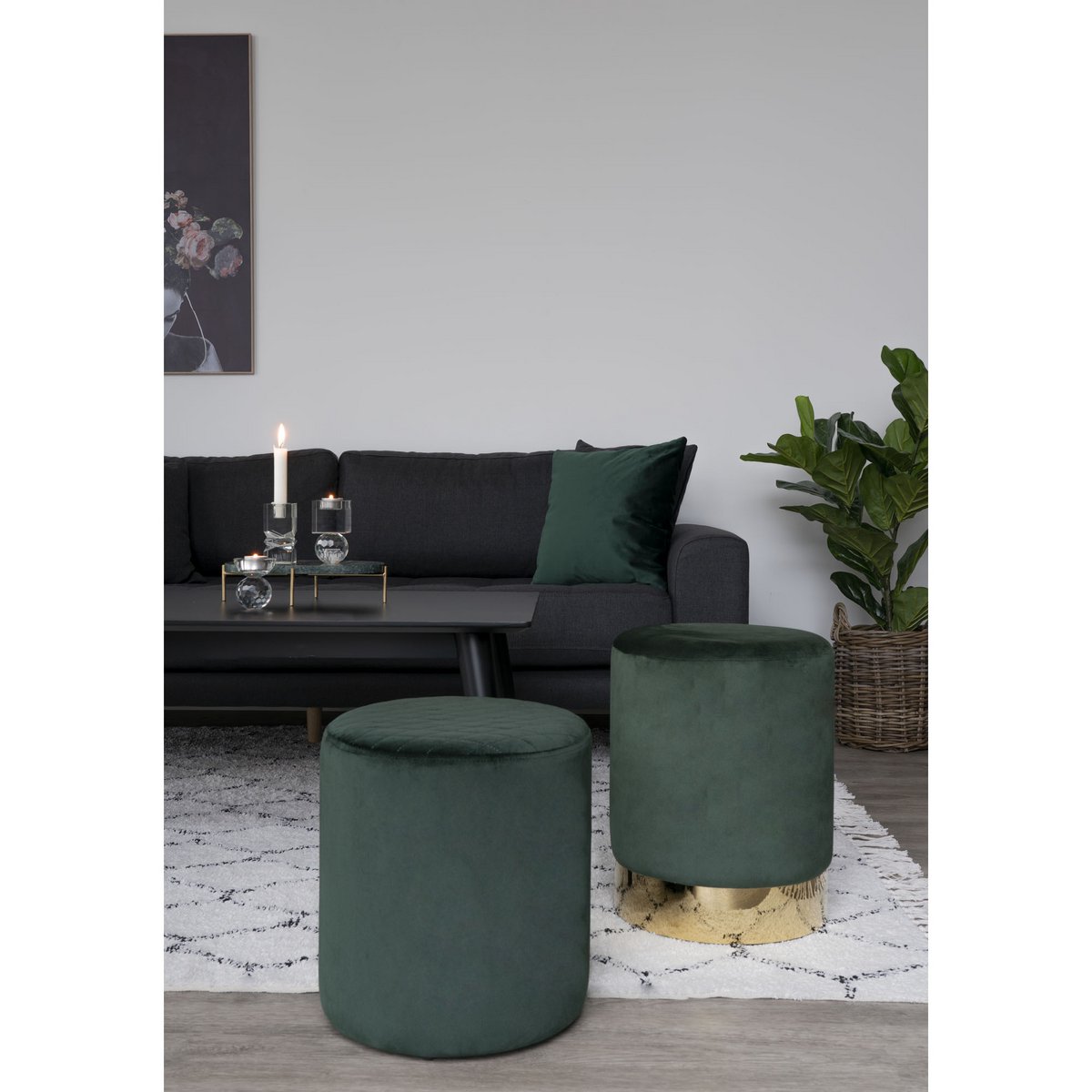 Pouf Ejby – Velours vert foncé