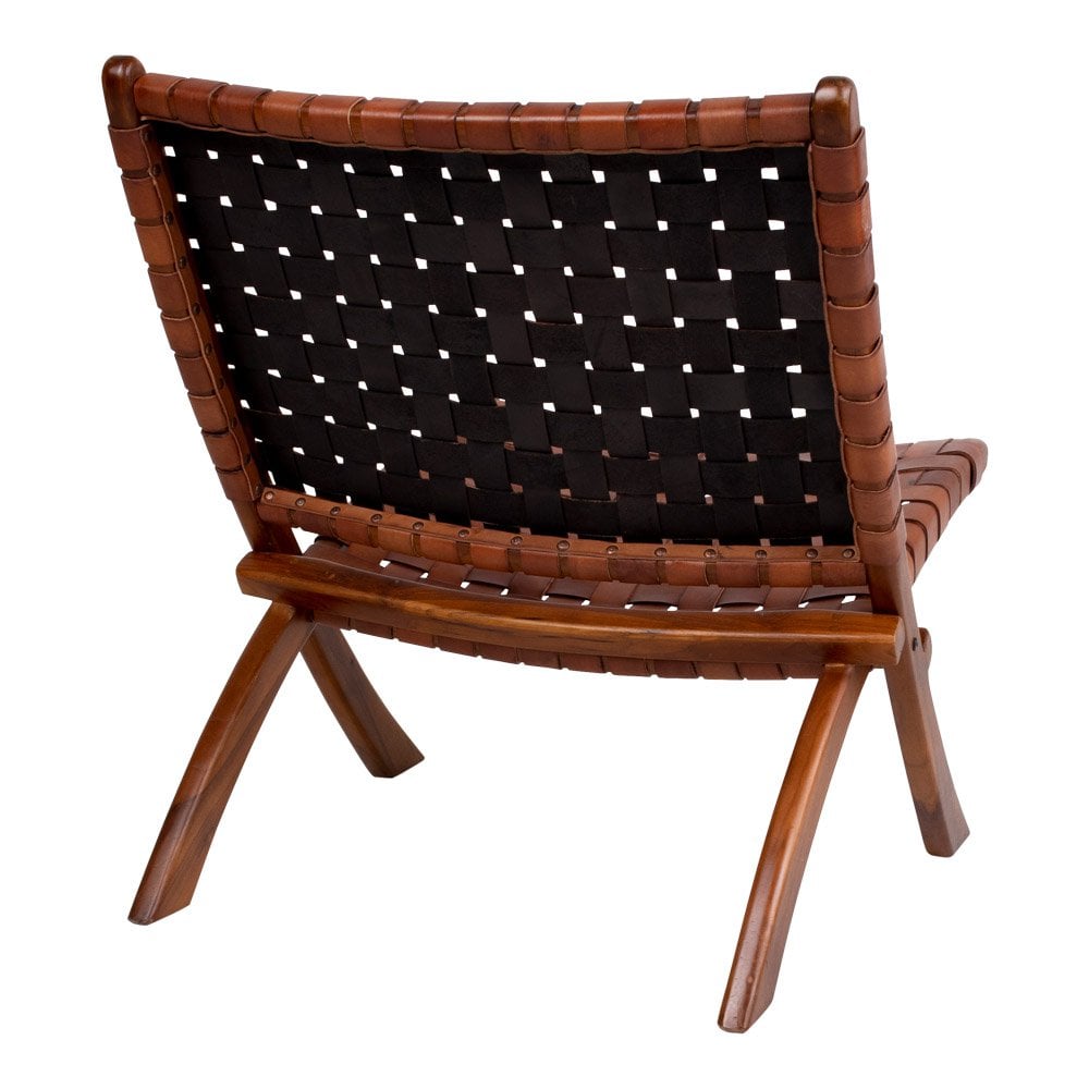 Chaise Pliante Perugia - Teck & Cuir Marron, 66x74x73 cm
