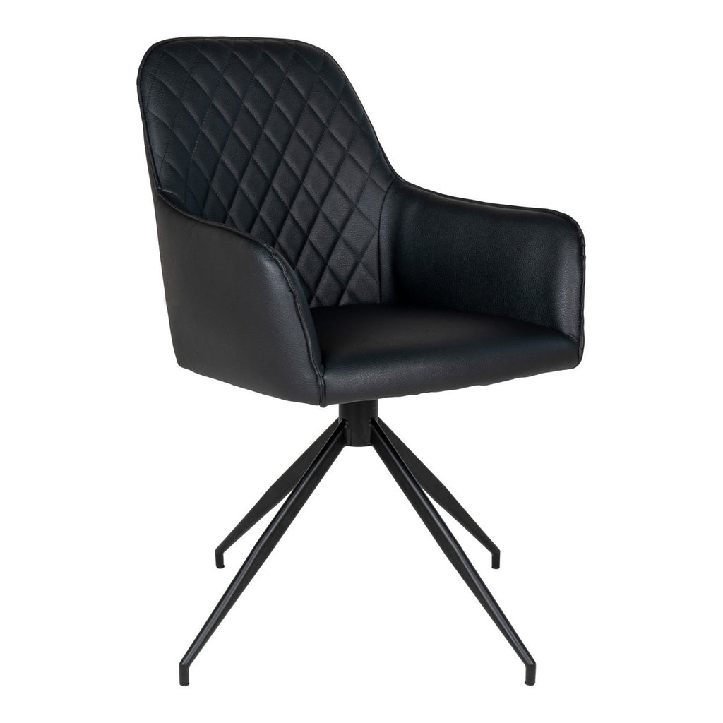 Chaise de salle à manger pivotante Harbo - Noir, cuir PU, pieds en métal noir