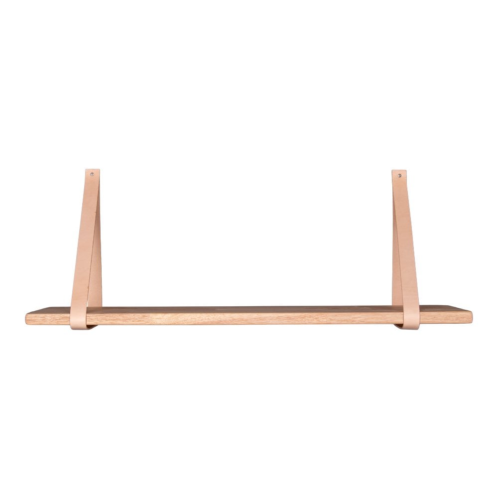 Étagère Murale Forno - Bois Huilé & Sangles Cuir Marron, 120x20 cm