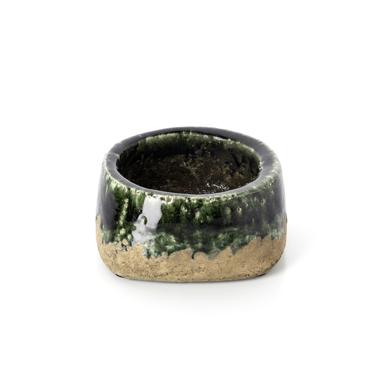 Jardinière bol en grès Moss Bowl – Vert Béton – Profil Bas | Bazar Bizar