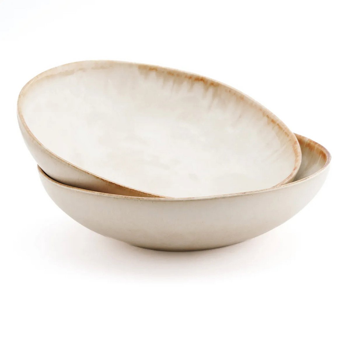 Assiette à pâtes en grès Cascais – Blanc Bord Terre Brûlée | Bazar Bizar