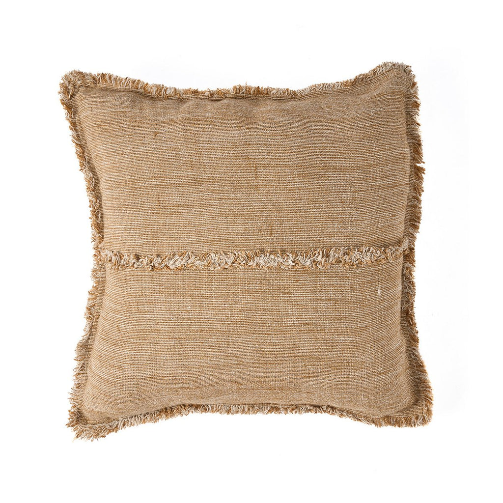 Housse de coussin en lin à franges Sahara – Marron Naturel – 50×50cm | Bazar Bizar