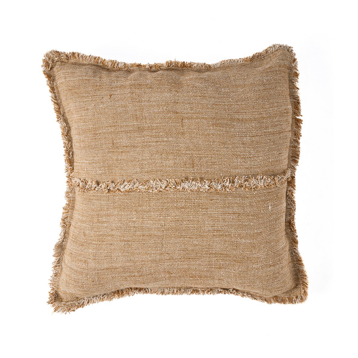 Housse de coussin en lin à franges Sahara – Marron Naturel – 50×50cm | Bazar Bizar
