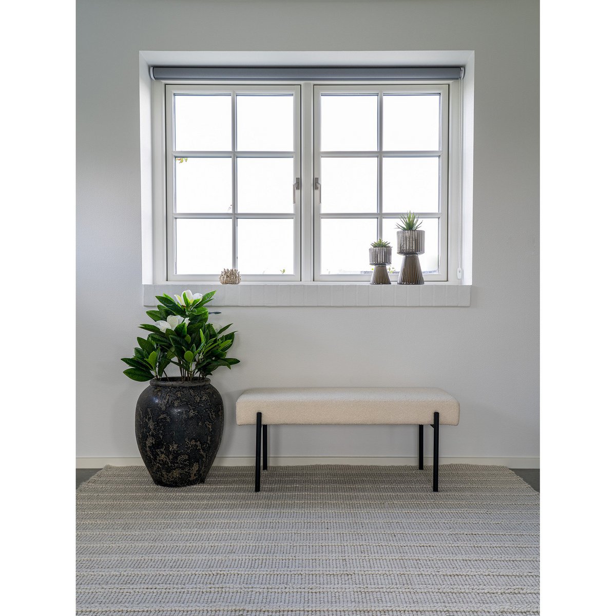 Banc Swindon - Bouclé Blanc, 100x36x42,5cm
