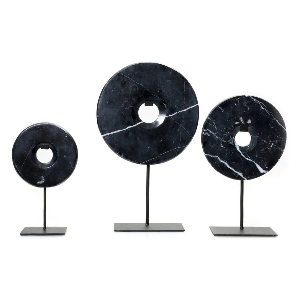 Disque en marbre noir sur support 40 cm