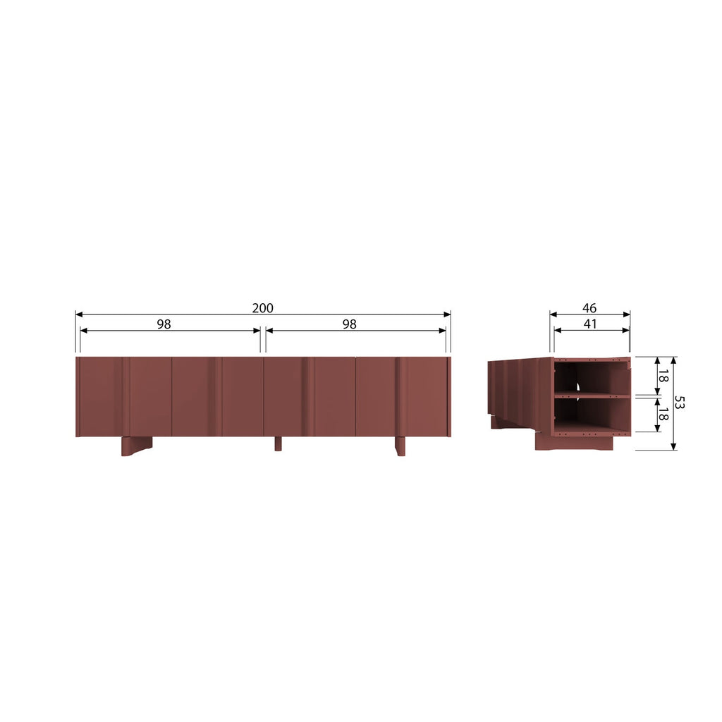 BASU MEUBLE TV 200 CM PIN ROUGE BORDEAUX [fsc]