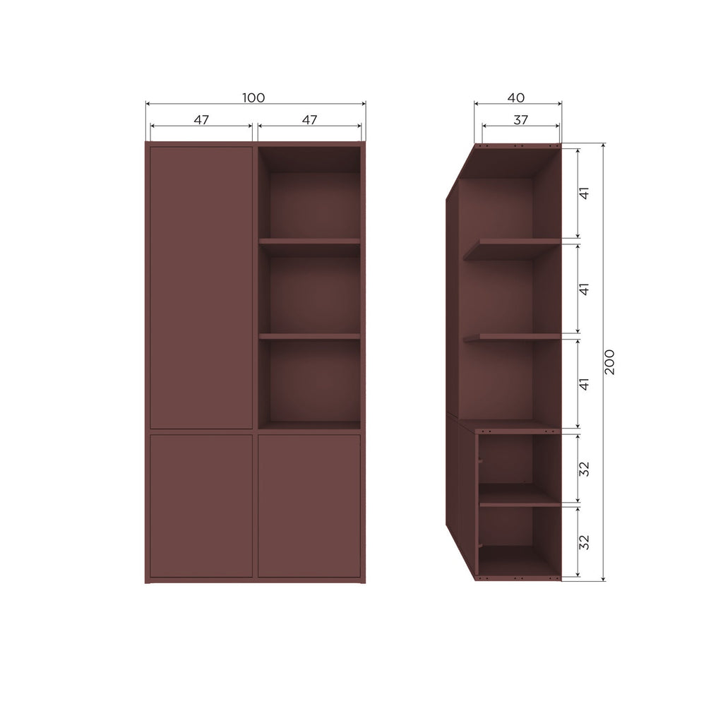 MEREL ARMOIRE DE RANGEMENT PIN ROUGE BORDEAUX [fsc]