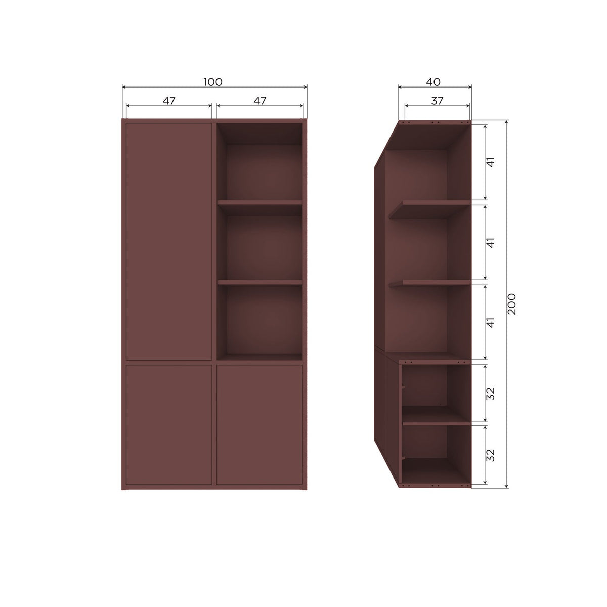 MEREL ARMOIRE DE RANGEMENT PIN ROUGE BORDEAUX [fsc]
