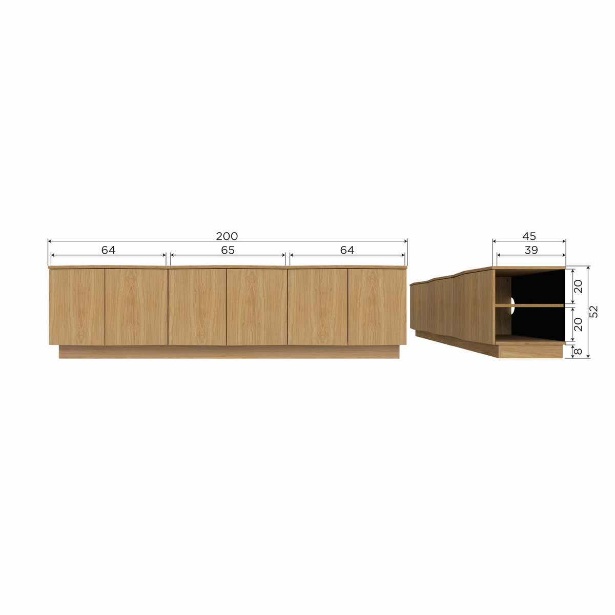 ZUMA MEUBLE TV 200 CM PLACAGE DE FRENE TRANSPARENT [fsc]