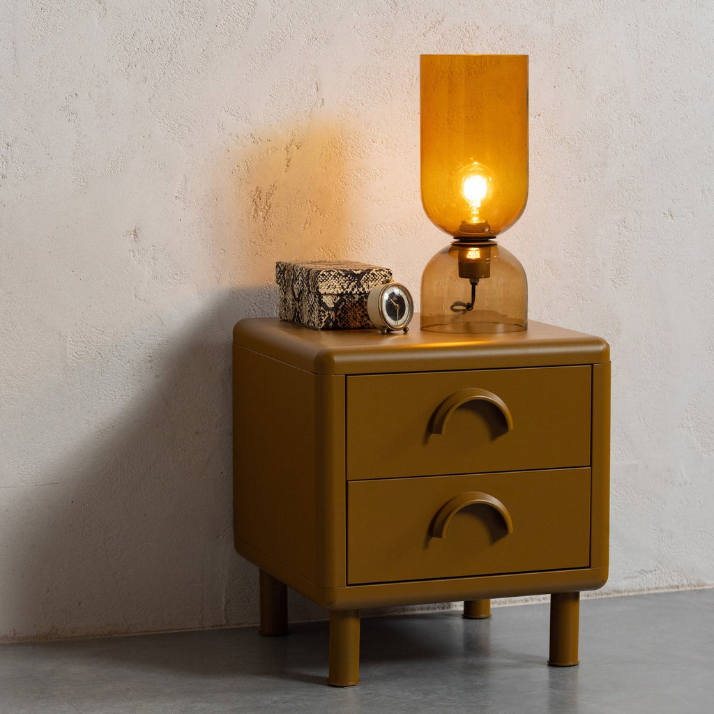 RUNE COMMODE/ TABLE DE CHEVET 2 TIROIRS METAL JAUNE MIEL