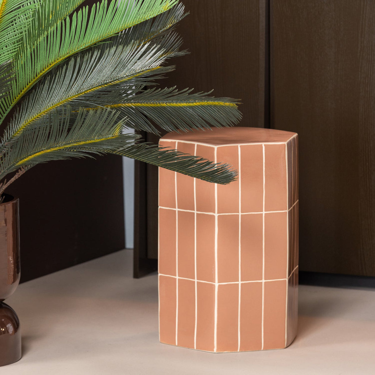 PLU TABLE D'APPOINT CERAMIQUE 54X38X32 CM VIEUX ROSE