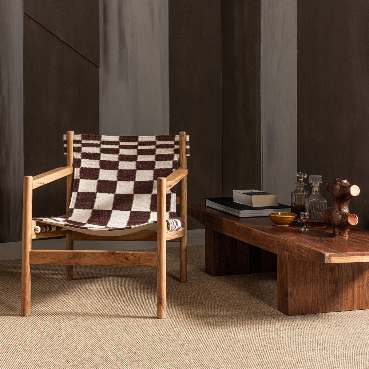 ZANO FAUTEUIL FAUTEUIL BOIS BRUN AVEC ASSISE KELIM NATUREL