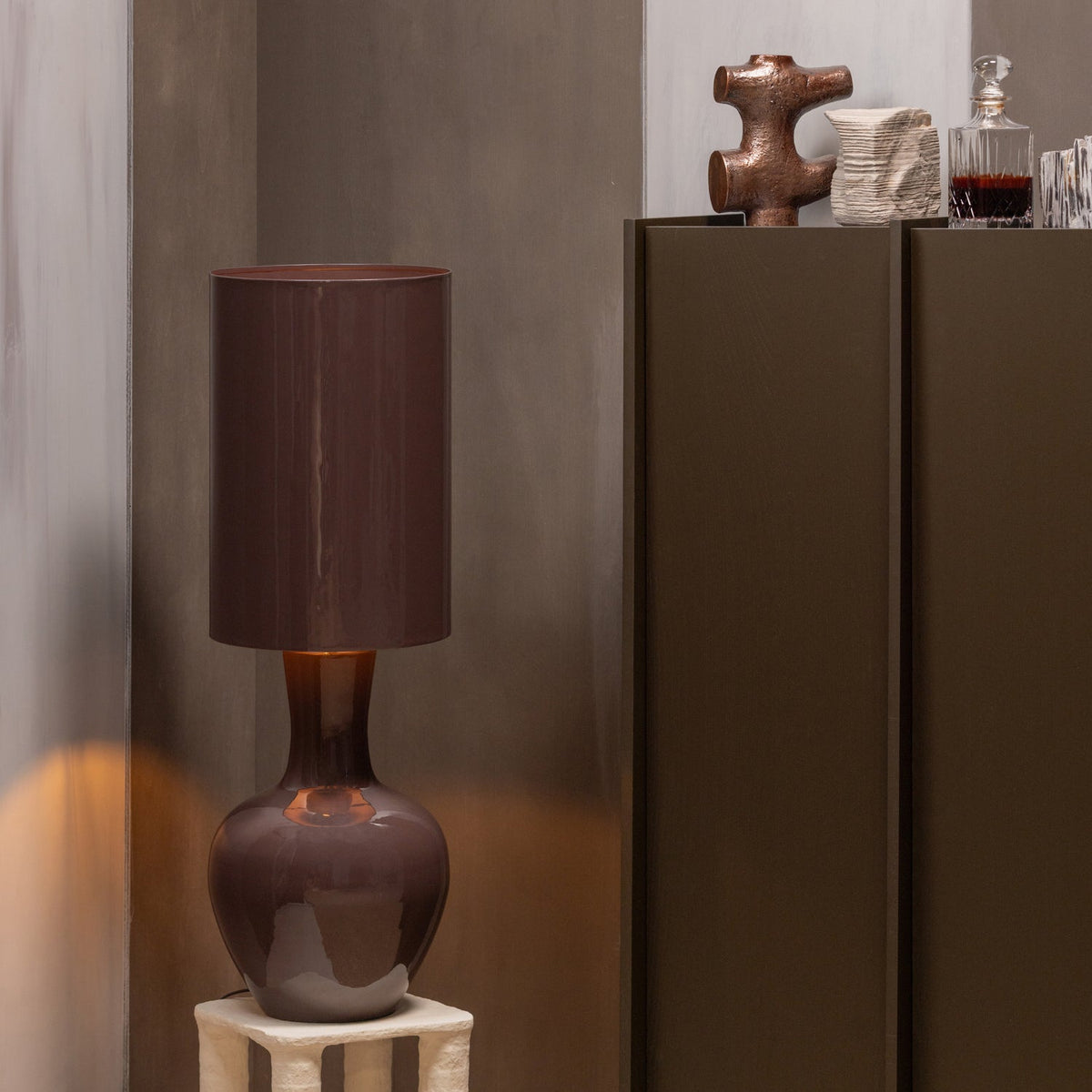 LOA LAMPE DE TABLE XL METAL HAUT BRILLANT BRUN