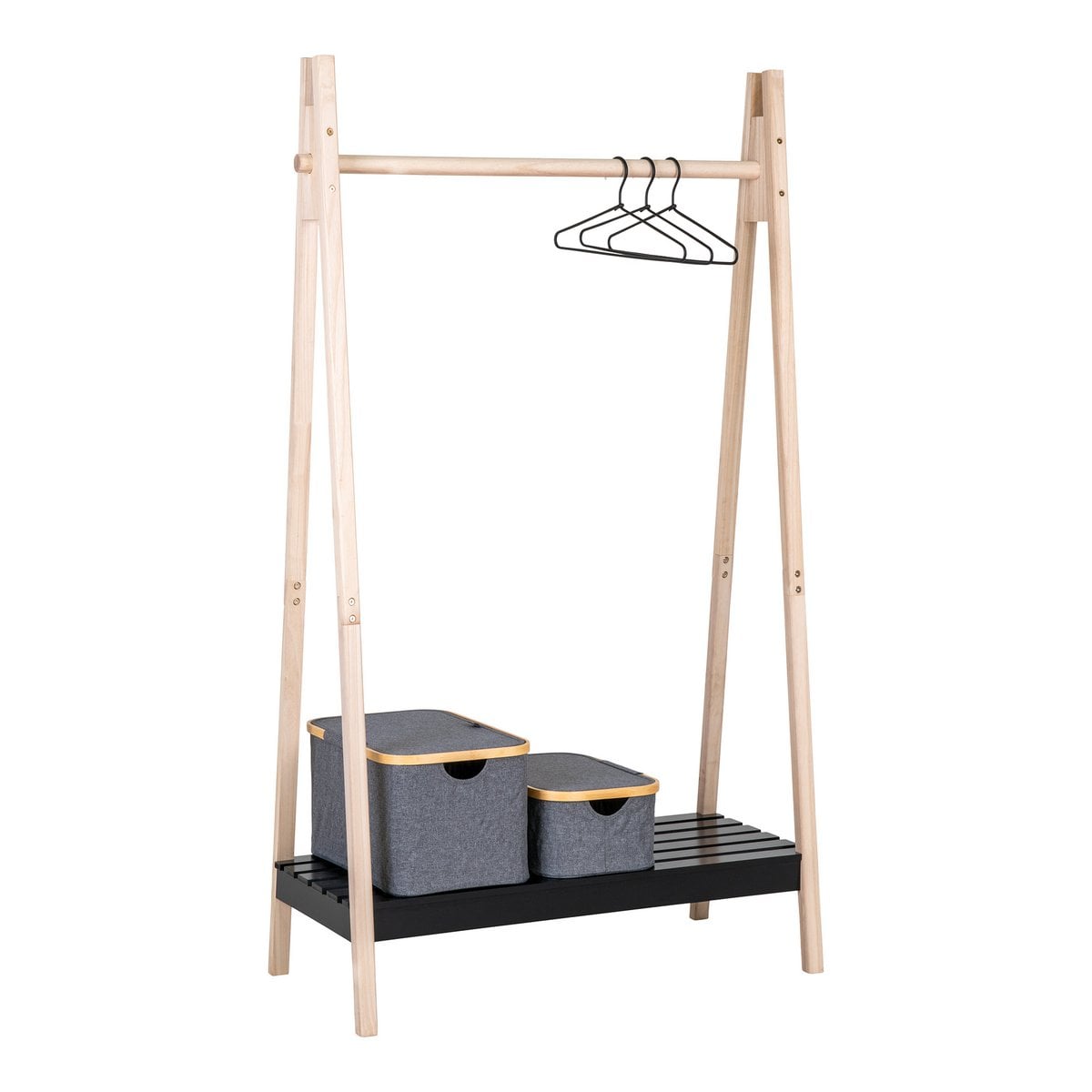 Portant Torino - Naturel/Noir, MDF/Paulownia, 94,5x39x170 cm