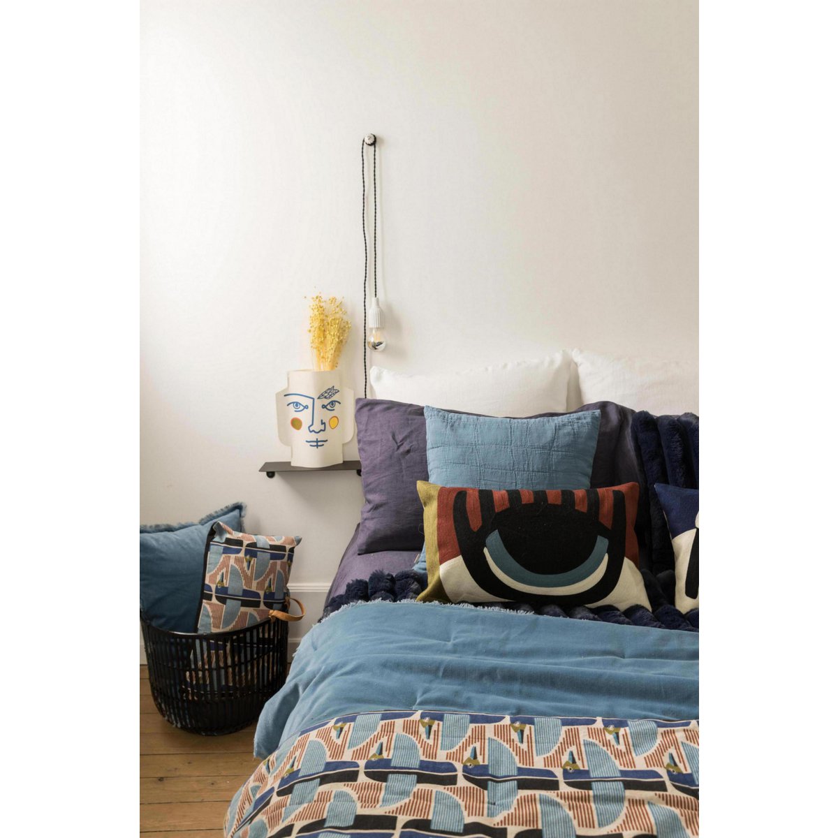 Coussin Titou Acier en coton recyclé finition quilt 45 × 45 cm