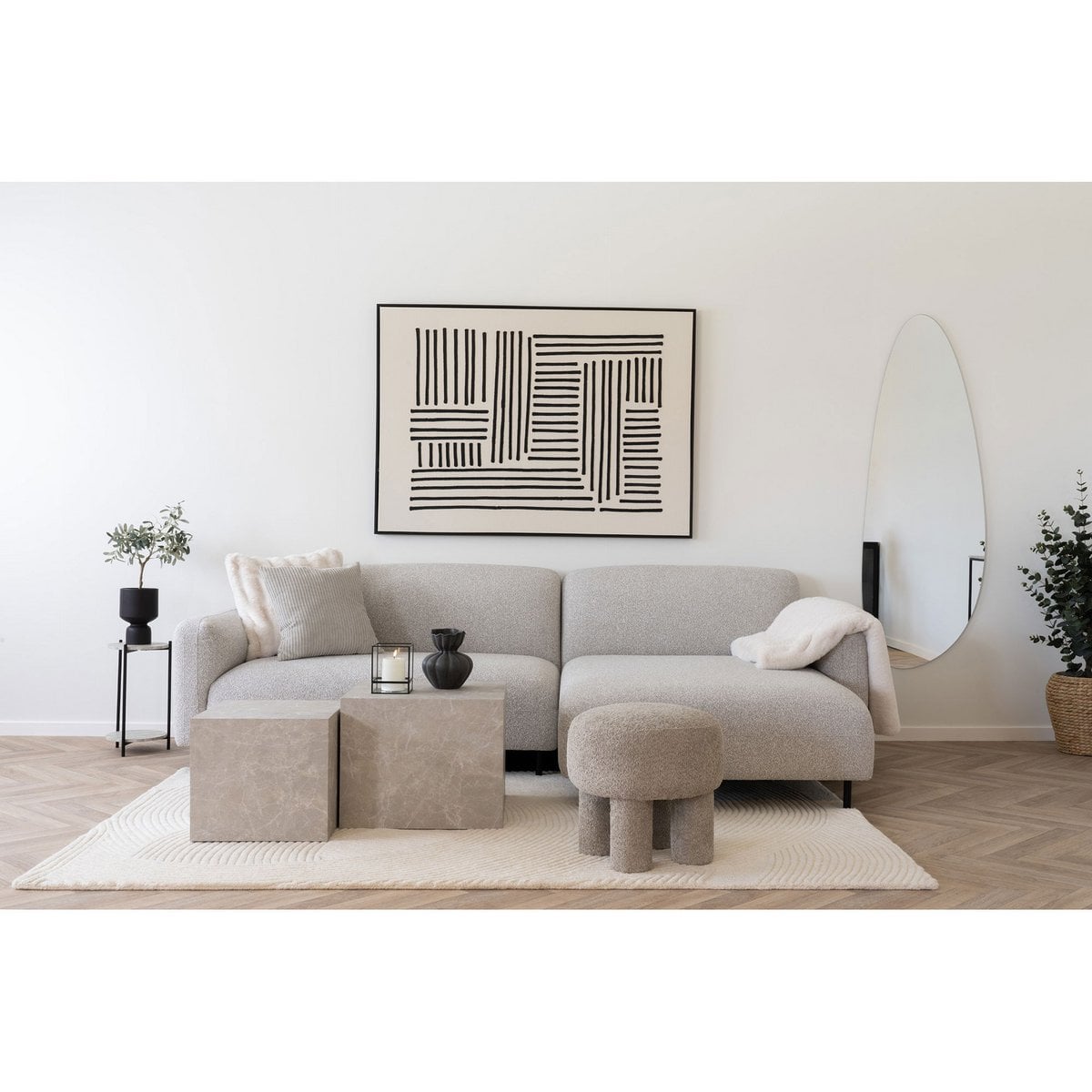 Pouf Canberra - Gris Clair, Ø43x43 cm