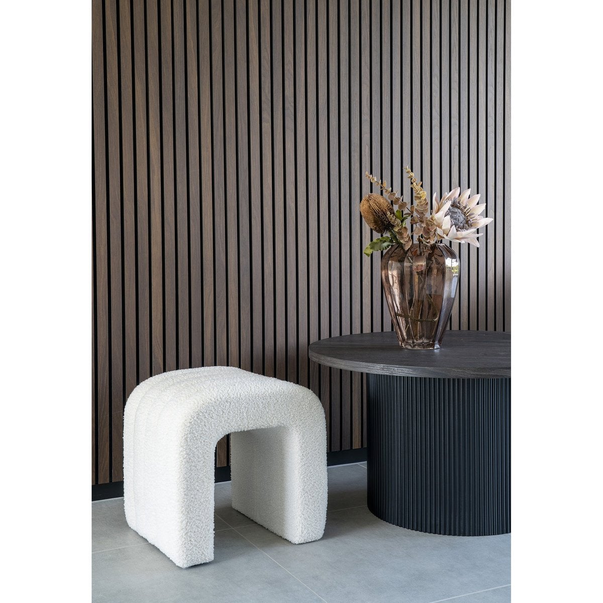 Pouf Colma - MDF, Pinède, Mousse, Polyester, Blanc - 41x36,5 cm