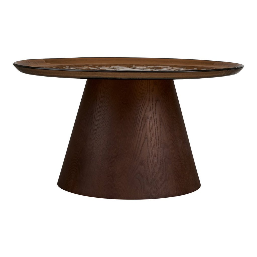 Table basse Orvieto marron en placage frêne et verre – Ø 80 × 42 cm
