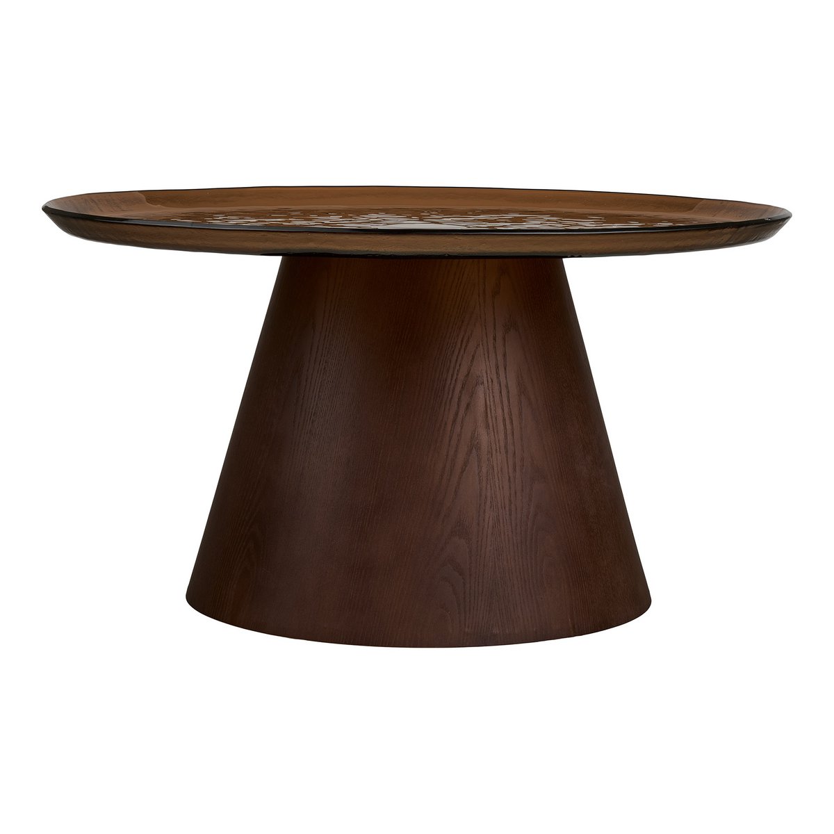 Table basse Orvieto marron en placage frêne et verre – Ø 80 × 42 cm