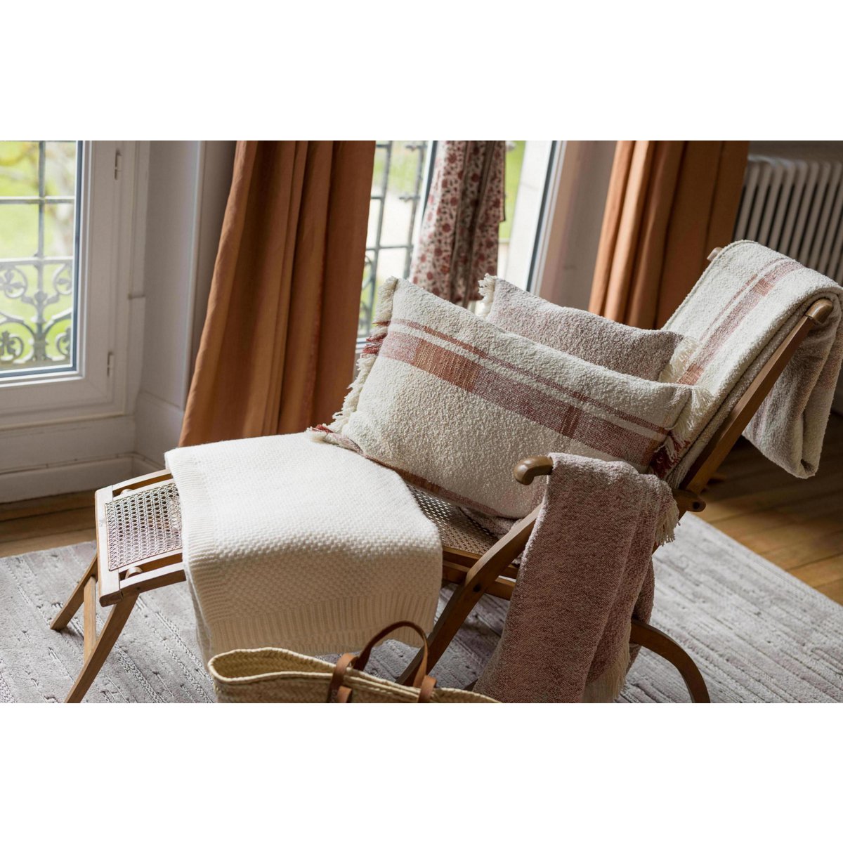 Coussin chiné Jane Sienne bouclette 45 × 45 cm
