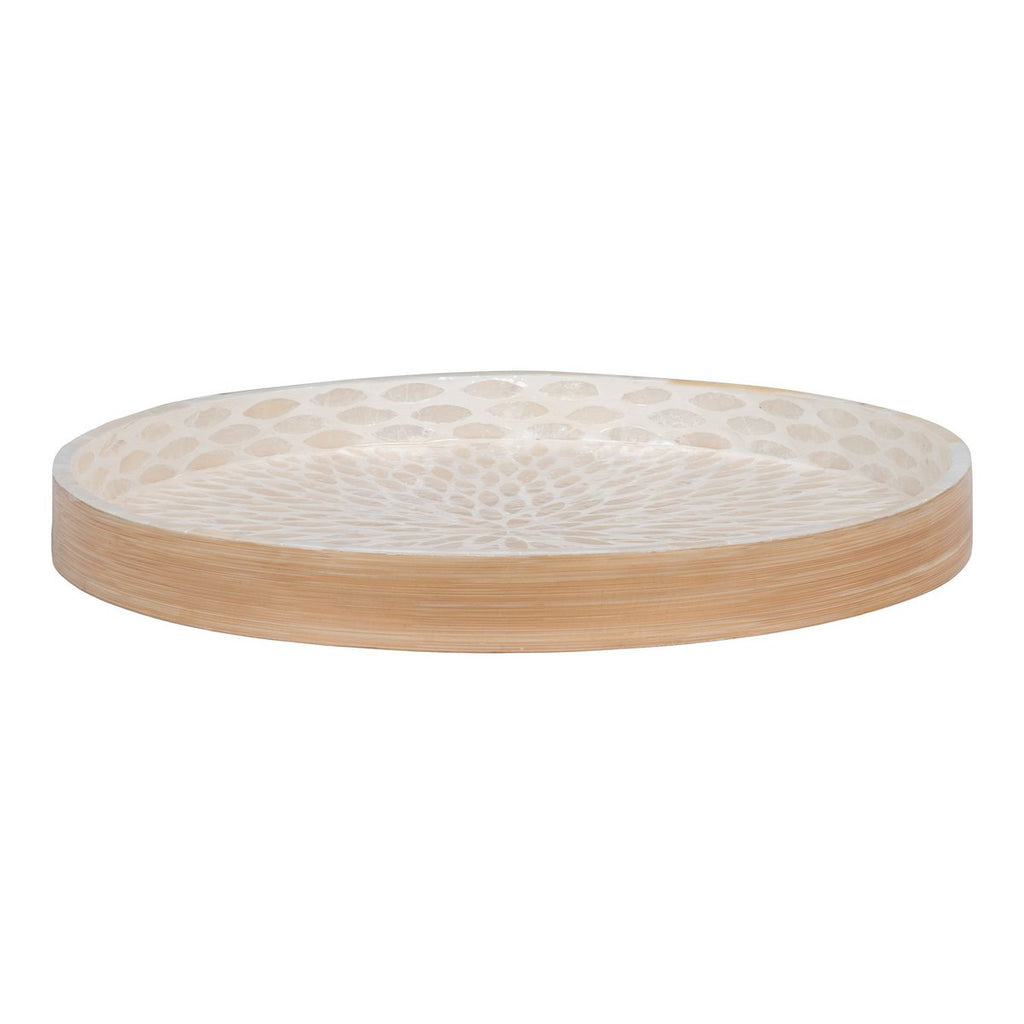 Plateau Carré Bambou et Nacre Capiz Beige 40 x 40 cm