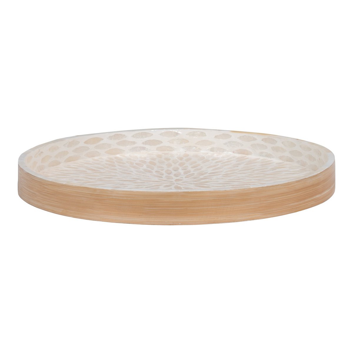Plateau Carré Bambou et Nacre Capiz Beige 40 x 40 cm