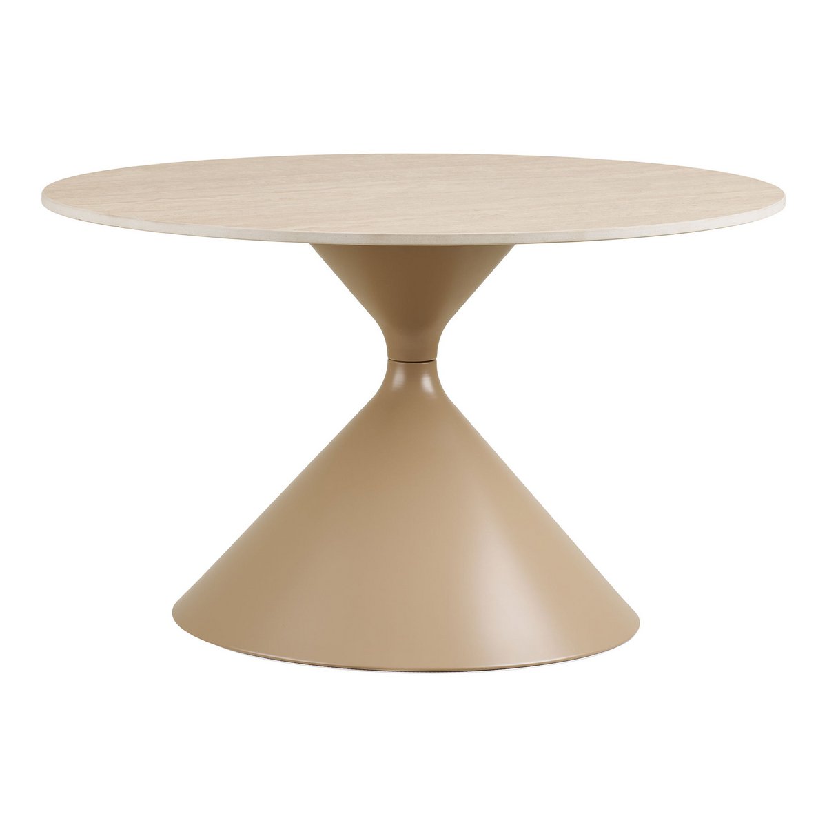 Table Basse Annecy - Céramique Travertin & Acier Sable, Ø70x41 cm