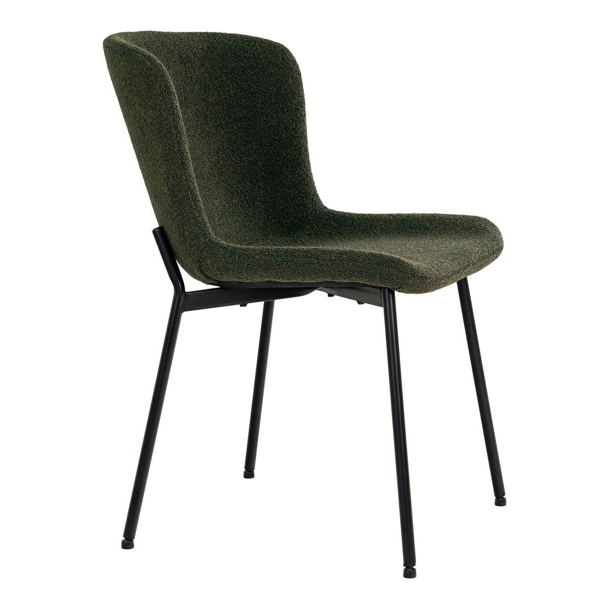Chaise de salle à manger Maceda – Bouclé vert foncé & pieds noirs (lot de 2)
