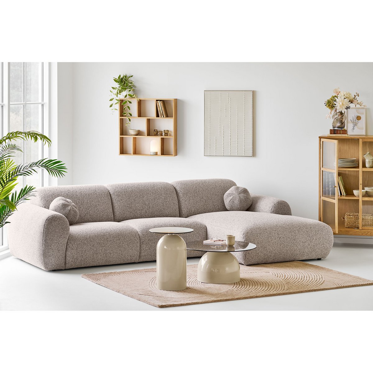 Ravello Table basse, verre trempé/métal, gris/beige, ø70x33 cm