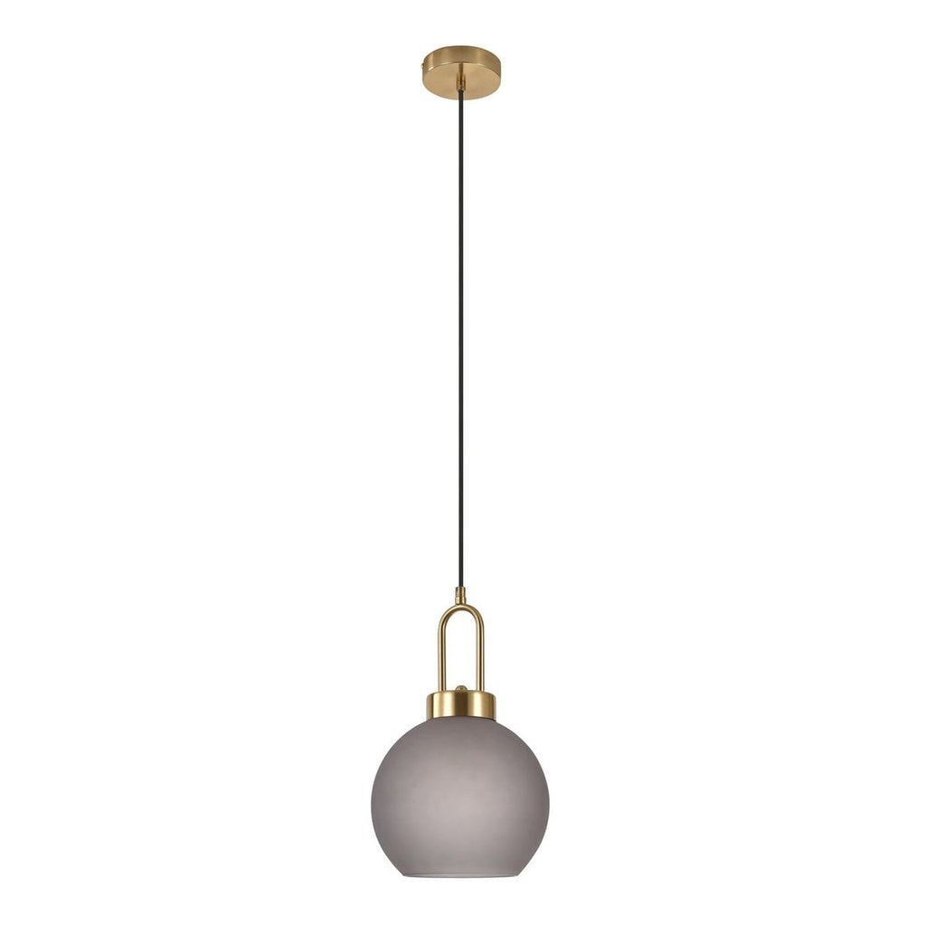 Suspension Luton - Laiton, Verre Fumé Mat, Ø20 cm, Cordon Tissu 150 cm