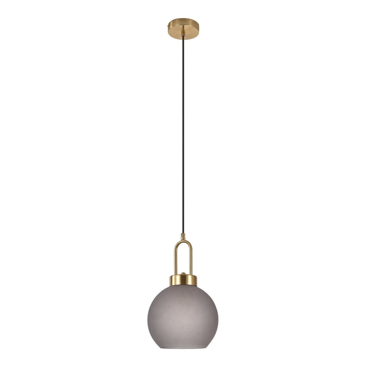 Suspension Luton - Laiton, Verre Fumé Mat, Ø20 cm, Cordon Tissu 150 cm