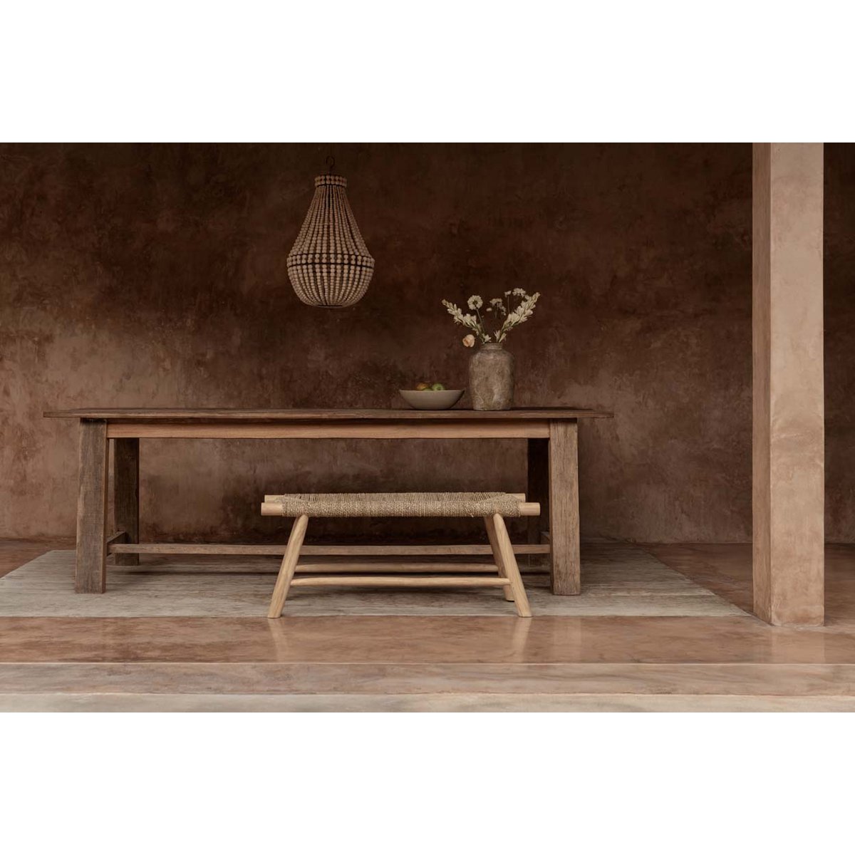 Lustre en perles de bois forme larme – Naturel – M | Bazar Bizar