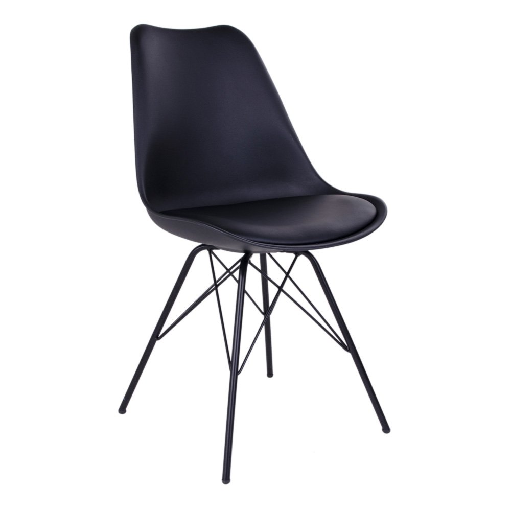 Chaise de salle à manger Oslo – Cuir PU, plastique moulé, métal, noir – Lot de 2