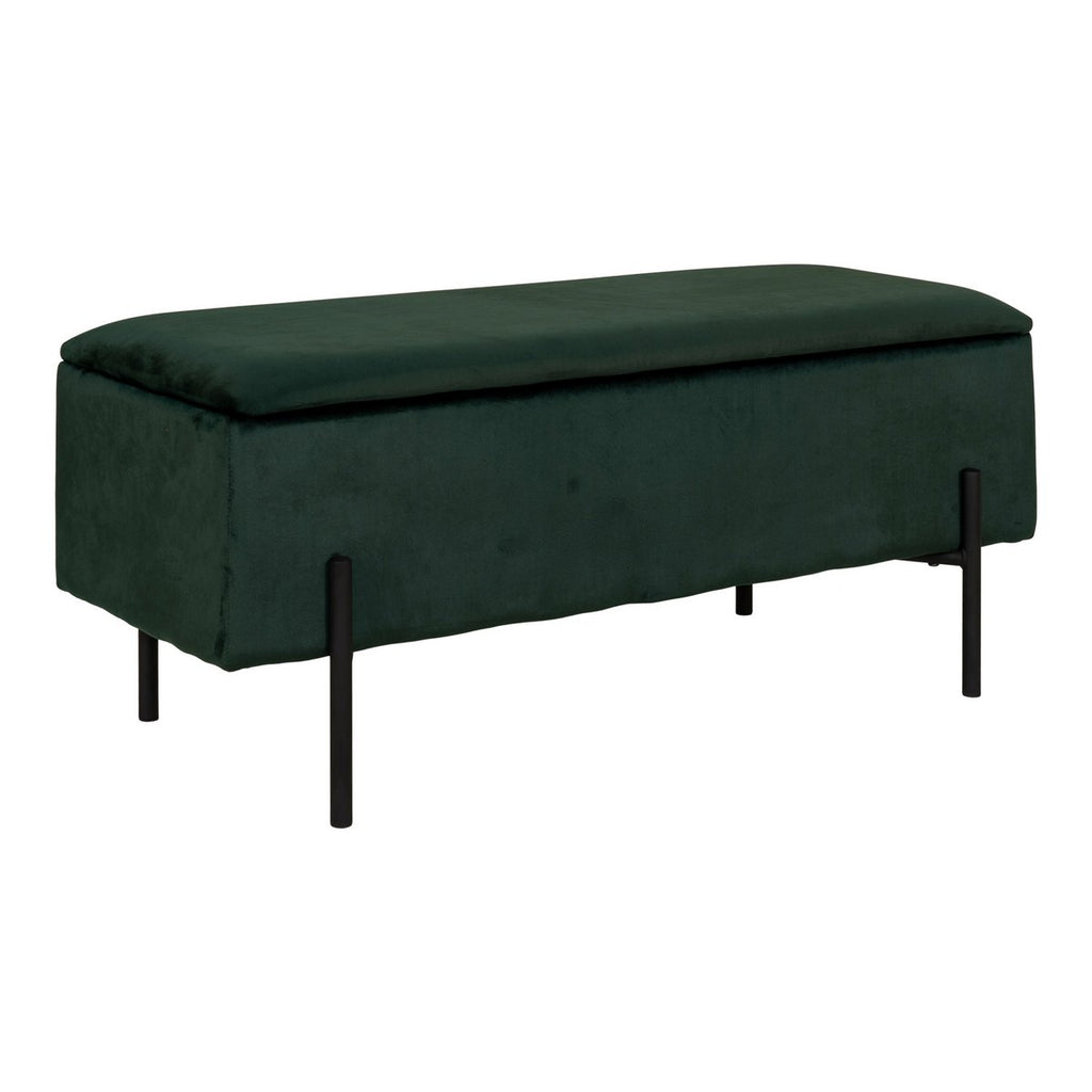 Banc coffre Watford – Velours vert & pieds métal noir