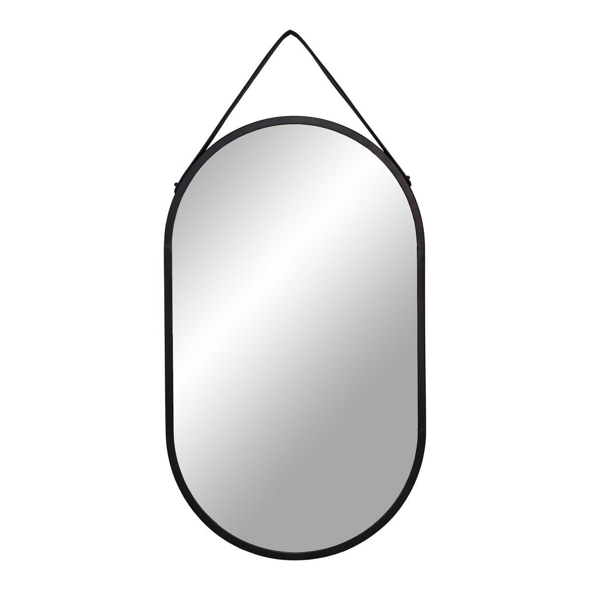 Miroir Trapani - Noir, Acier/Cuir Artificiel, 35x60 cm