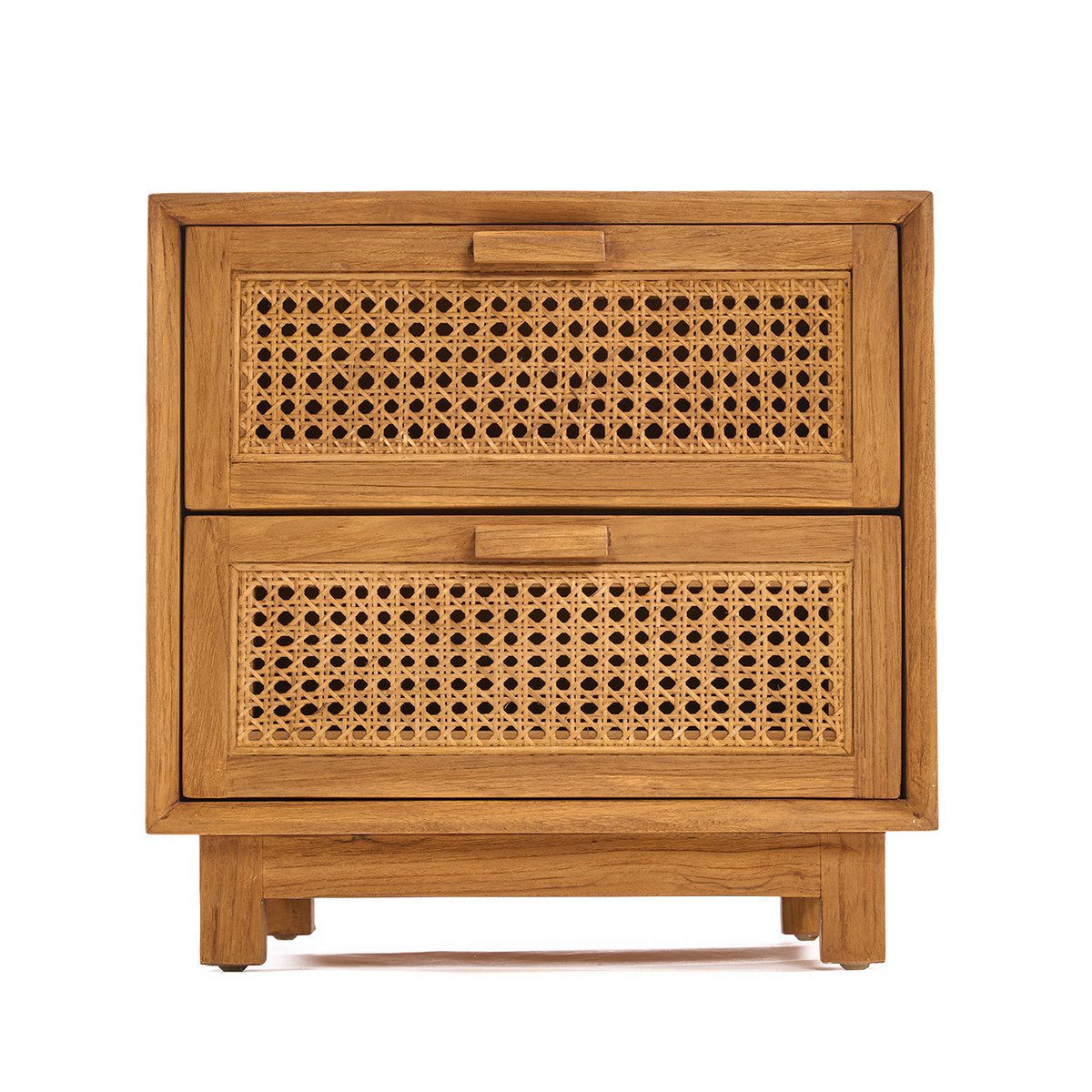 Table de nuit Harmony en teck et rotin naturel – 2 tiroirs