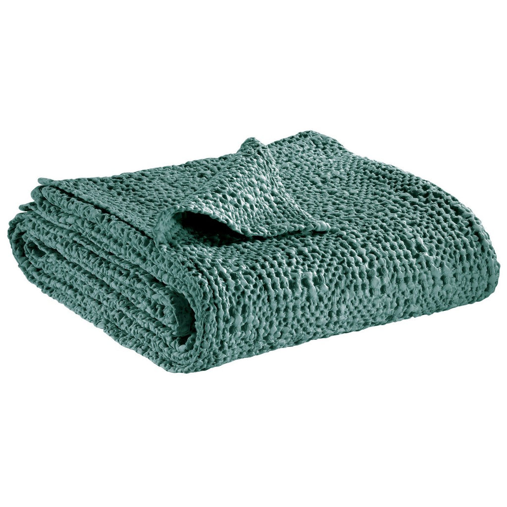 Jeté de lit Tana Vert de gris en coton stonewashed 180 × 260 cm
