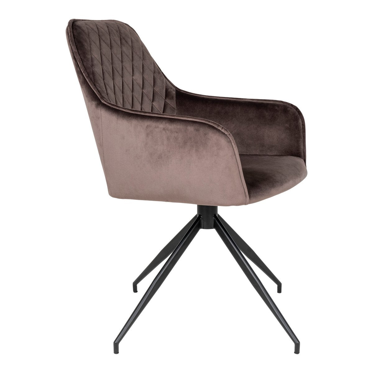 Chaise de salle à manger pivotante Harbo - Brun clair, velours, pieds en métal noir